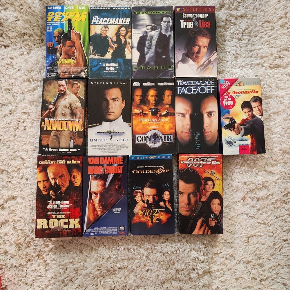 Action Movie VHS Lot:‎ Bond, Van Damme, Schwarzenegger, Seagal - 12 Tapes